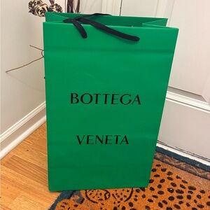 Bottega Veneta Emerald Green Logo Shopping Bag with Black Cloth Handles